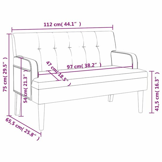 Bankje met rugleuning 112x65,5x75 cm kunstleer zwart