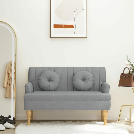 Bankje met kussens 113x64,5x75,5 cm stof lichtgrijs
