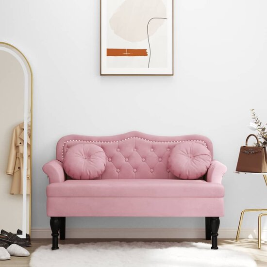 Bankje Met Kussens 120,5X65X75 Cm Fluweel Roze