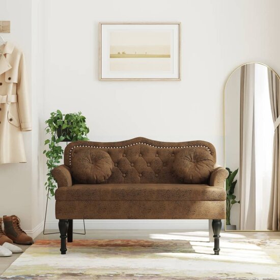 Bankje Met Kussens 120,5X65X75 Cm Kunstsu&egrave;deleer Bruin