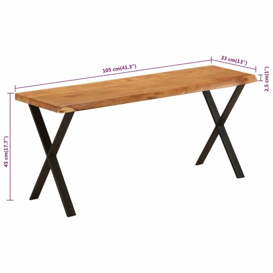 Bankje Met Natuurlijke Rand 105 Cm Zwart Massief acaciahout