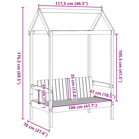 Bank Met Dak 117,5X70X176,5 Cm Massief Grenenhout Wit
