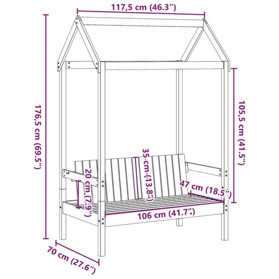 Bank Met Dak 117,5X70X176,5 Cm Massief Grenenhout Wasbruin