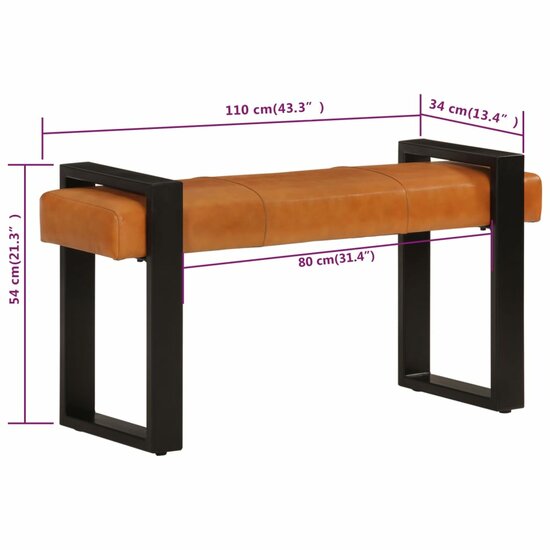 Bankje 110 Cm Echt Geitenleer Zwart En Bruin