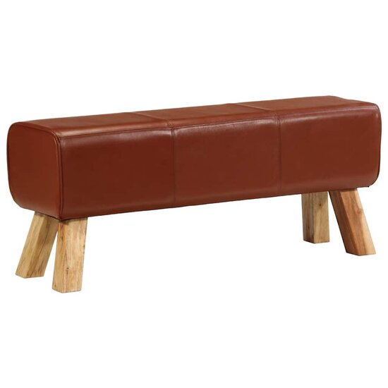 Bokbank Echt Leer En Massief Mangohout Bruin 110 cm Donkerbruin