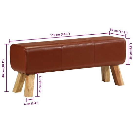Bokbank Echt Leer En Massief Mangohout Bruin 110 cm Donkerbruin