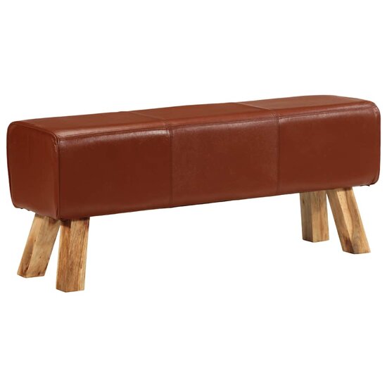 Bokbank Echt Leer En Massief Mangohout Bruin 110 cm Donkerbruin