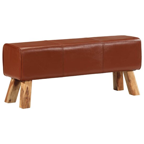 Bokbank Echt Leer En Massief Mangohout Bruin 110 cm Donkerbruin