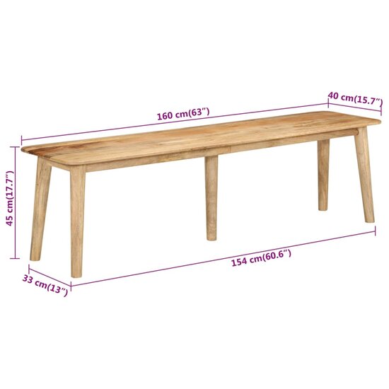 Bankje 160X40X45 Cm Massief Mangohout Bruin