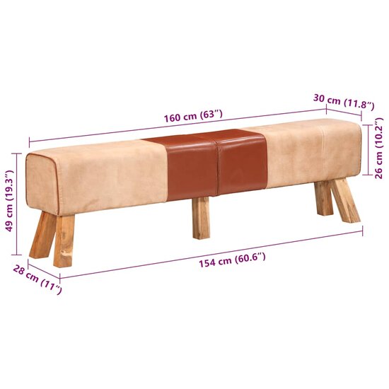 Gymbok Echt Leer En Canvas Bruin 160 cm Lichtbruin