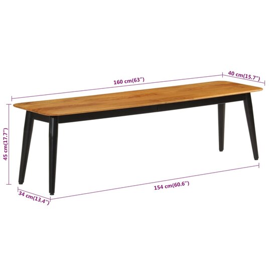 Bankje 160X40X45 Cm Massief Mangohout En Ijzer Donkerbruin