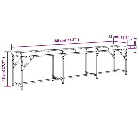 Eetkamerbank Staal En Stof 186 x 32 x 45 cm Donkergrijs