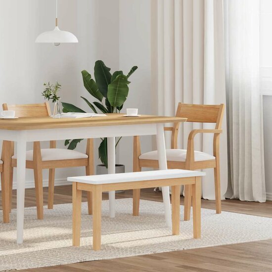 Bank 90 Cm Massief Hout Rubber wit en naturel