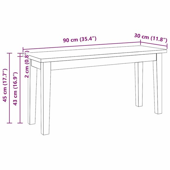 Bank 90 Cm Massief Hout Rubber Naturel