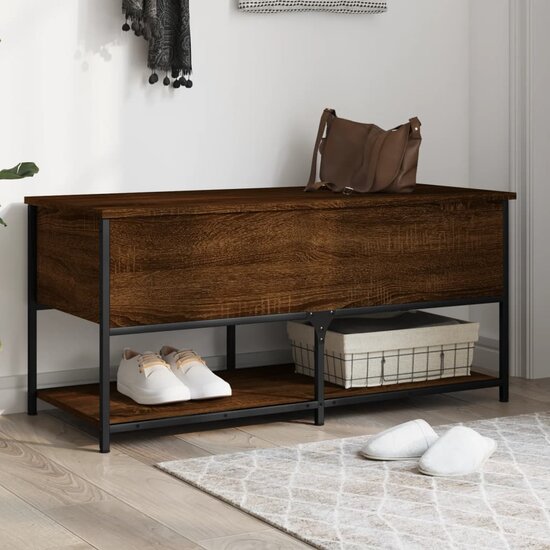 Opbergbankje 100X42,5X47 Cm Bewerkt Hout 100 x 42.5 x 47 cm bruin eikenkleur