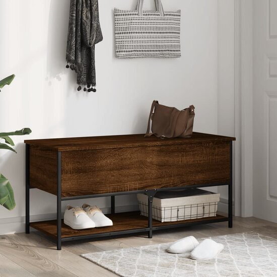 Opbergbankje 100X42,5X47 Cm Bewerkt Hout 100 x 42.5 x 47 cm bruin eikenkleur
