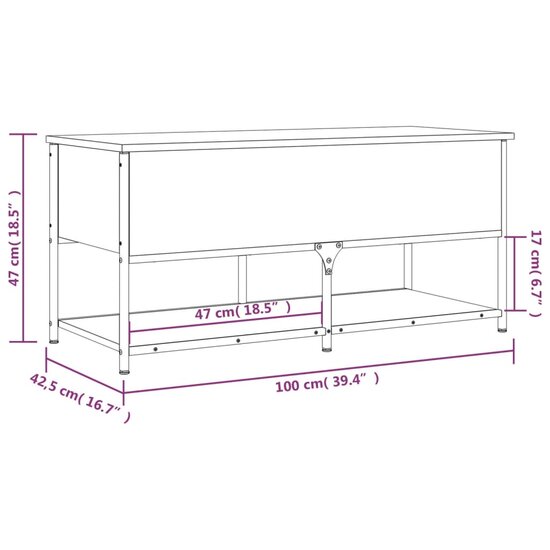 Opbergbankje 100X42,5X47 Cm Bewerkt Hout 100 x 42.5 x 47 cm bruin eikenkleur