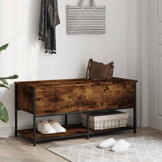 Opbergbankje 100X42,5X47 Cm Bewerkt Hout Kleurig 100 x 42.5 x 47 cm Gerookt eiken