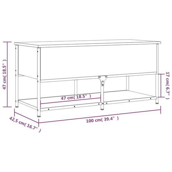 Opbergbankje 100X42,5X47 Cm Bewerkt Hout Kleurig 100 x 42.5 x 47 cm Gerookt eiken