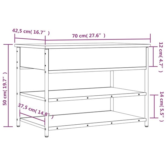 Schoenenbankje 70X42,5X50 Cm Bewerkt Hout 70 x 42.5 x 50 cm bruin eikenkleur