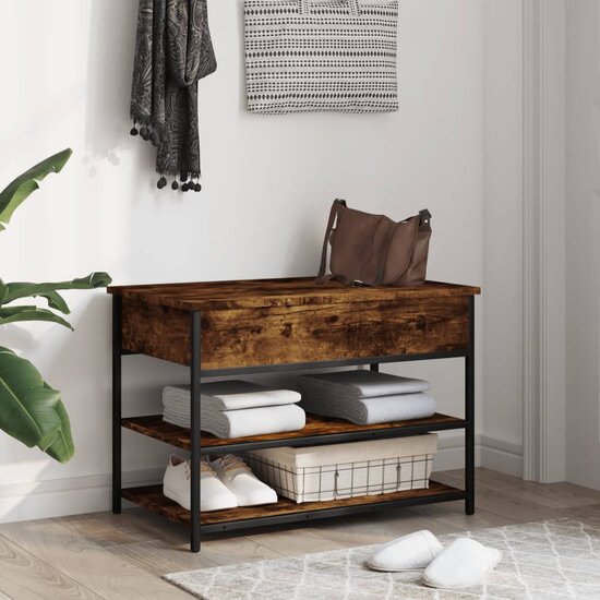 Schoenenbankje 70X42,5X50 Cm Bewerkt Hout Kleurig 70 x 42.5 x 50 cm Gerookt eiken