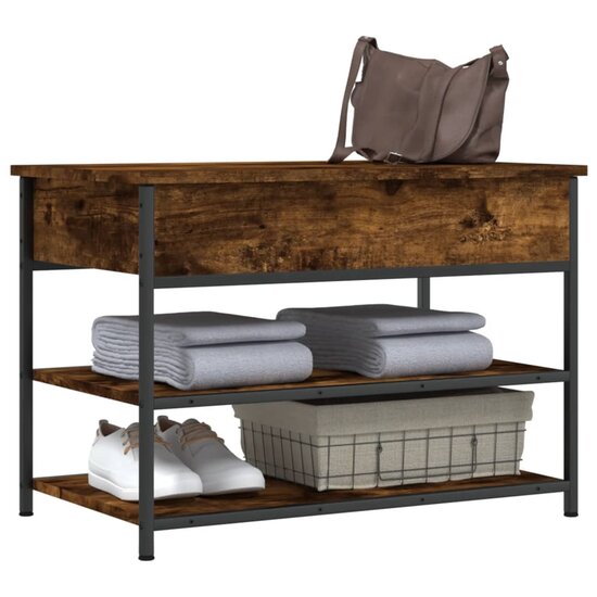 Schoenenbankje 70X42,5X50 Cm Bewerkt Hout Kleurig 70 x 42.5 x 50 cm Gerookt eiken