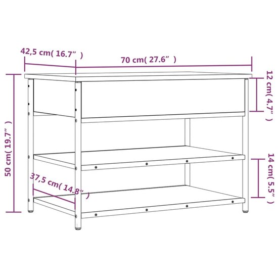 Schoenenbankje 70X42,5X50 Cm Bewerkt Hout Kleurig 70 x 42.5 x 50 cm Gerookt eiken