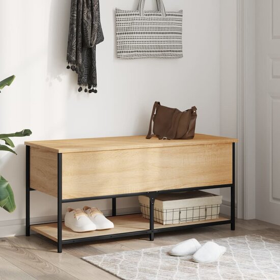 Opbergbankje 100X42,5X47 Cm Bewerkt Hout Kleurig 100 x 42.5 x 47 cm Sonoma eiken