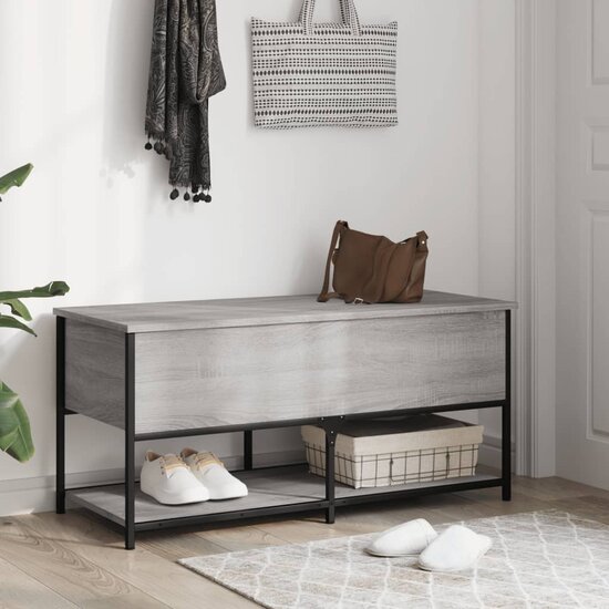 Opbergbankje 100X42,5X47 Cm Bewerkt Hout Eiken 100 x 42.5 x 47 cm Grijs sonoma
