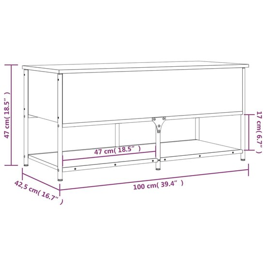 Opbergbankje 100X42,5X47 Cm Bewerkt Hout Eiken 100 x 42.5 x 47 cm Grijs sonoma