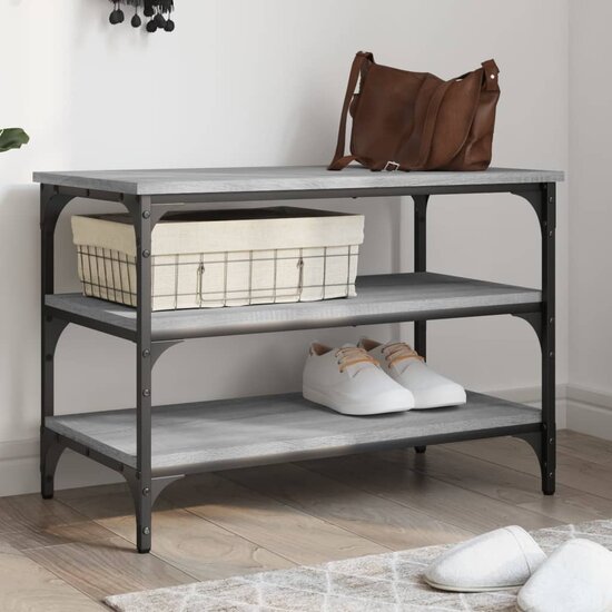 Schoenenbankje 70x38,5x49 cm bewerkt hout grijs sonoma eiken