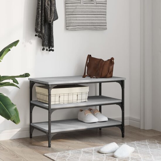 Schoenenbankje 70x38,5x49 cm bewerkt hout grijs sonoma eiken