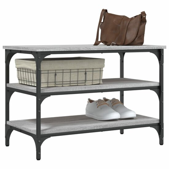 Schoenenbankje 70x38,5x49 cm bewerkt hout grijs sonoma eiken