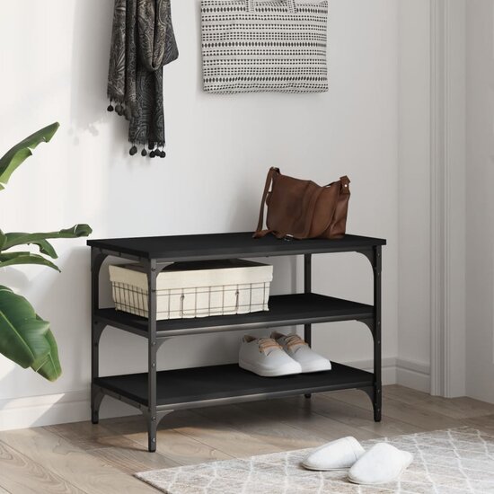 Schoenenbankje 70X38,5X49 Cm Bewerkt Hout 70 x 38.5 x 49 cm Zwart