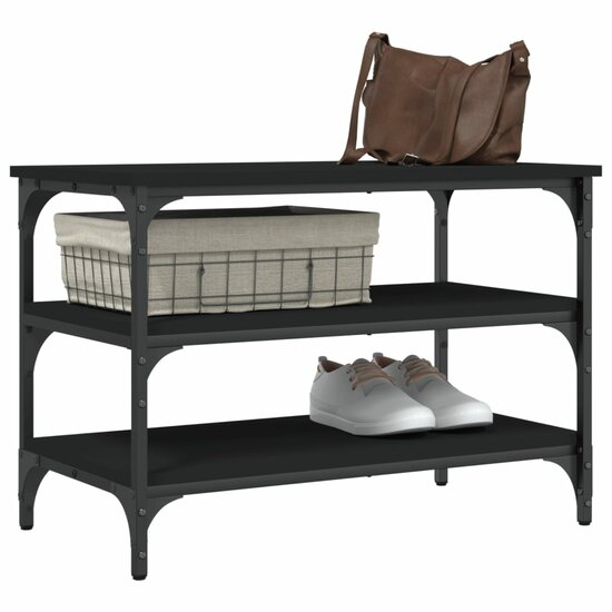 Schoenenbankje 70X38,5X49 Cm Bewerkt Hout 70 x 38.5 x 49 cm Zwart