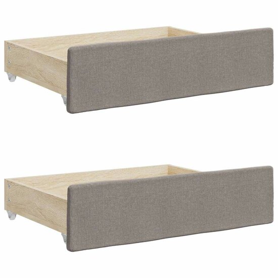 Bedlades 2 st bewerkt hout en stof taupe