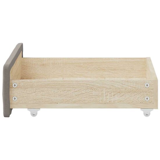 Bedlades 2 st bewerkt hout en stof taupe