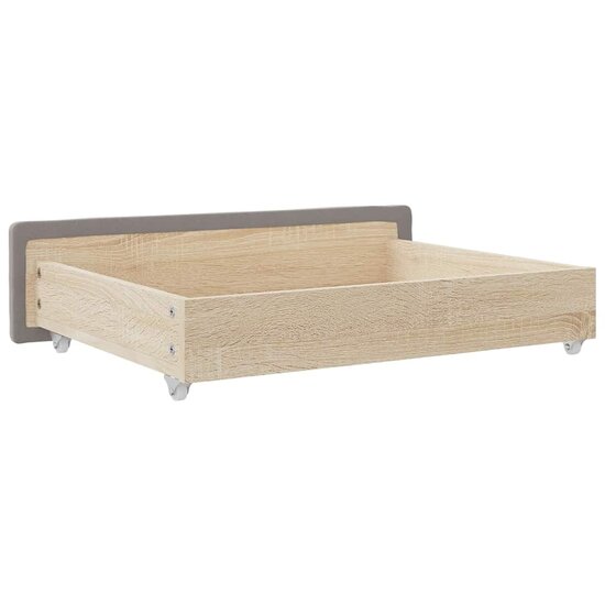 Bedlades 2 st bewerkt hout en stof taupe