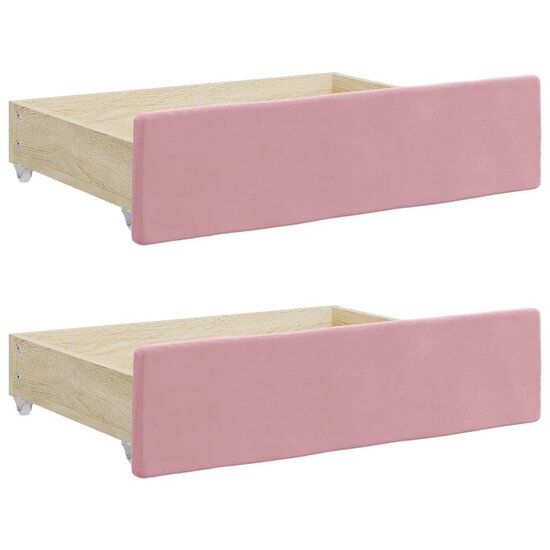 Bedlades 2 st bewerkt hout en fluweel roze