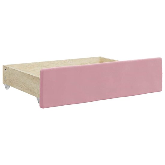 Bedlades 2 st bewerkt hout en fluweel roze
