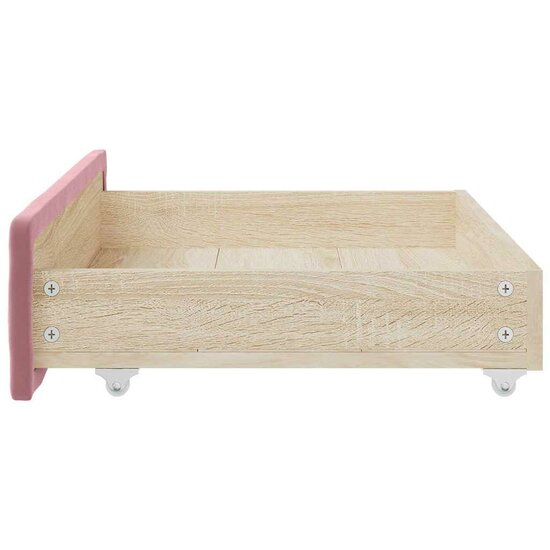 Bedlades 2 st bewerkt hout en fluweel roze