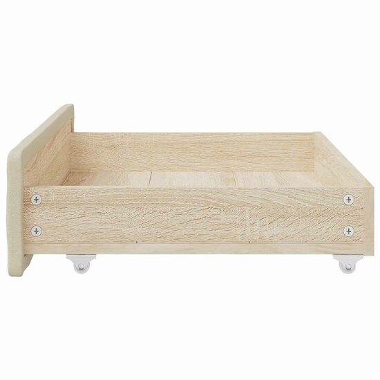 Bedlades 2 st bewerkt hout en kunstleer cr&egrave;mekleurig