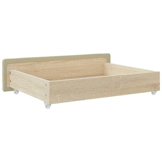Bedlades 2 st bewerkt hout en kunstleer cr&egrave;mekleurig