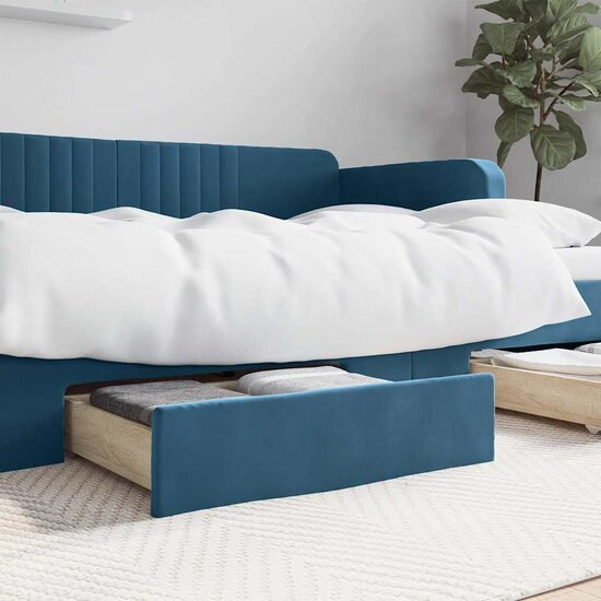 Bedlades 2 St Bewerkt Hout En Fluweel Blauw