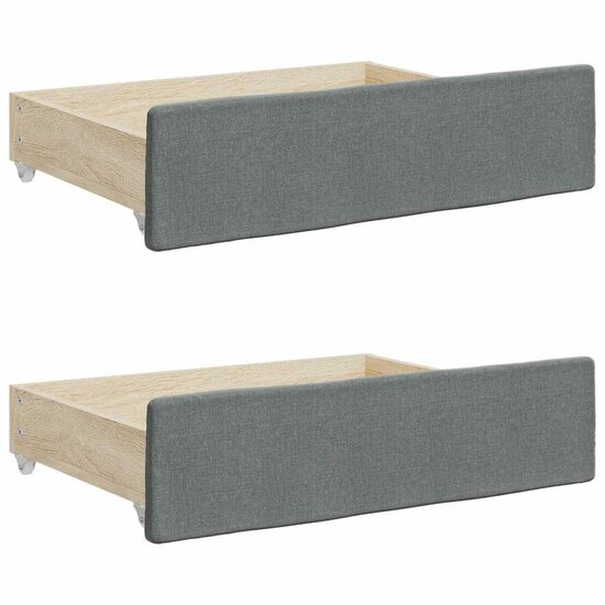Opberglades bed 2 st bewerkt hout en stof donkergrijs
