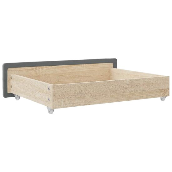 Opberglades bed 2 st bewerkt hout en stof donkergrijs