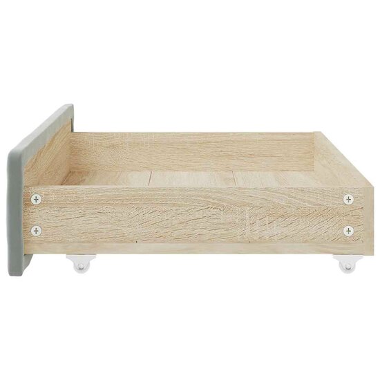 Opberglades Bed 2 St Bewerkt Hout En Lichtgrijs Fluweel