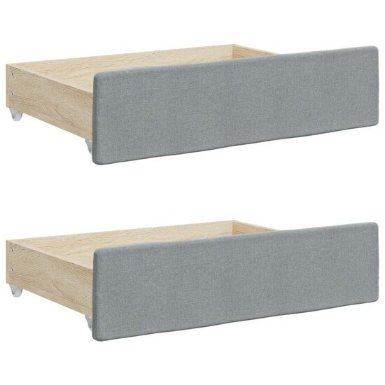 Opberglades bed 2 st bewerkt hout bewerkt hout stof lichtgrijs
