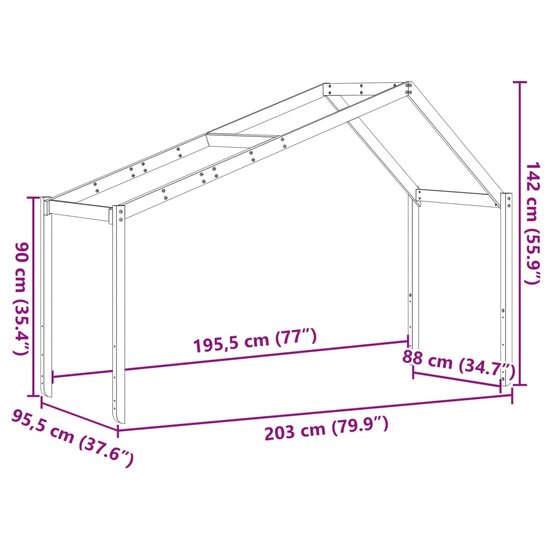 Kinderbedhuisje 203X95,5X142 Cm Massief Grenenhout 203 x 95.5 x 142 cm Wasbruin