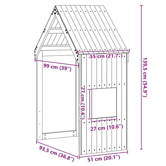 Kinderbedhuisje 55X99X139,5 Cm Massief Grenenhout 55 x 99 x 139.5 cm Wasbruin